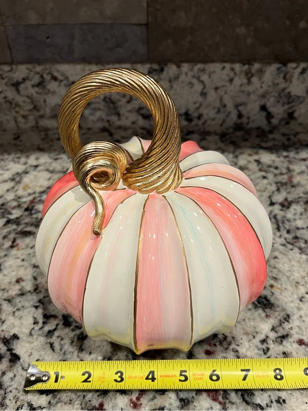 MacKenzie-Childs Elegant Pink Stripe Pumpkin. 8” W & 8” H. Like new condition! - Picture 8 of 9